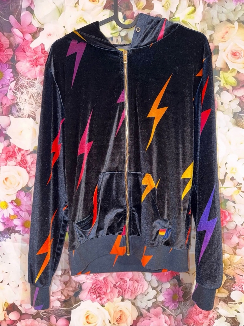 Aviator Nation Lightning Bolt Velvet Zip-Up Hoodie Jacket
